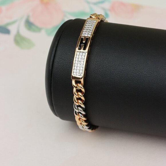 "Dual Tone Rose Gold Bracelet with Crystal 'H' Accent, XPBL0735 - Picture 6 of 10